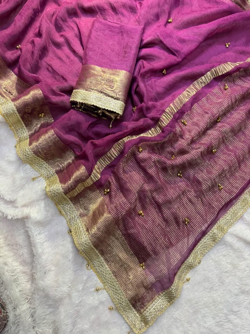 Ktd 3030 Fandy Chiffon With Ghughri Hand Work Saree